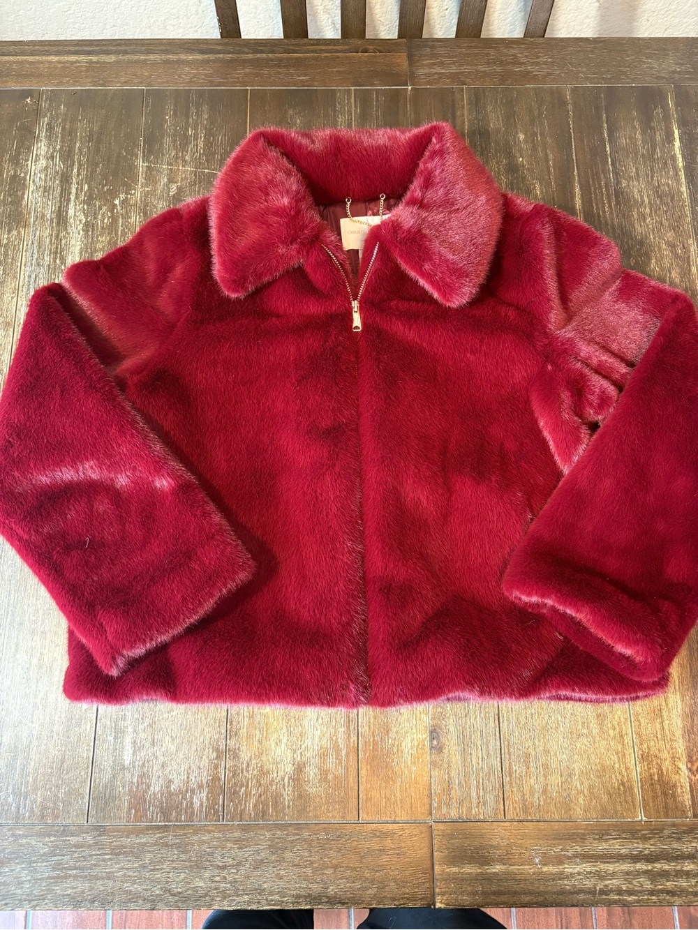 Christian Siriano New York Faux Fur Jacket Womens Large Burgundy Coat